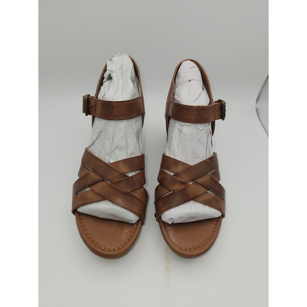 Frye and Co. Vita Brown Leather Strappy Platform Block Heel Sandals Buckle Strap